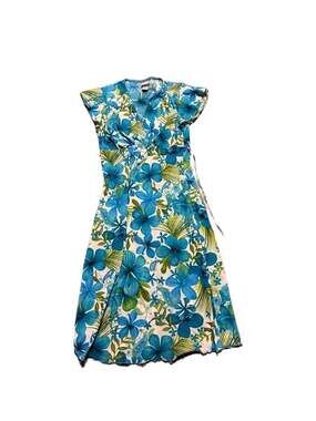 Giorgio Fiorlini Collection Tropical Floral Print V-Neck Tie-Back Dress Size S